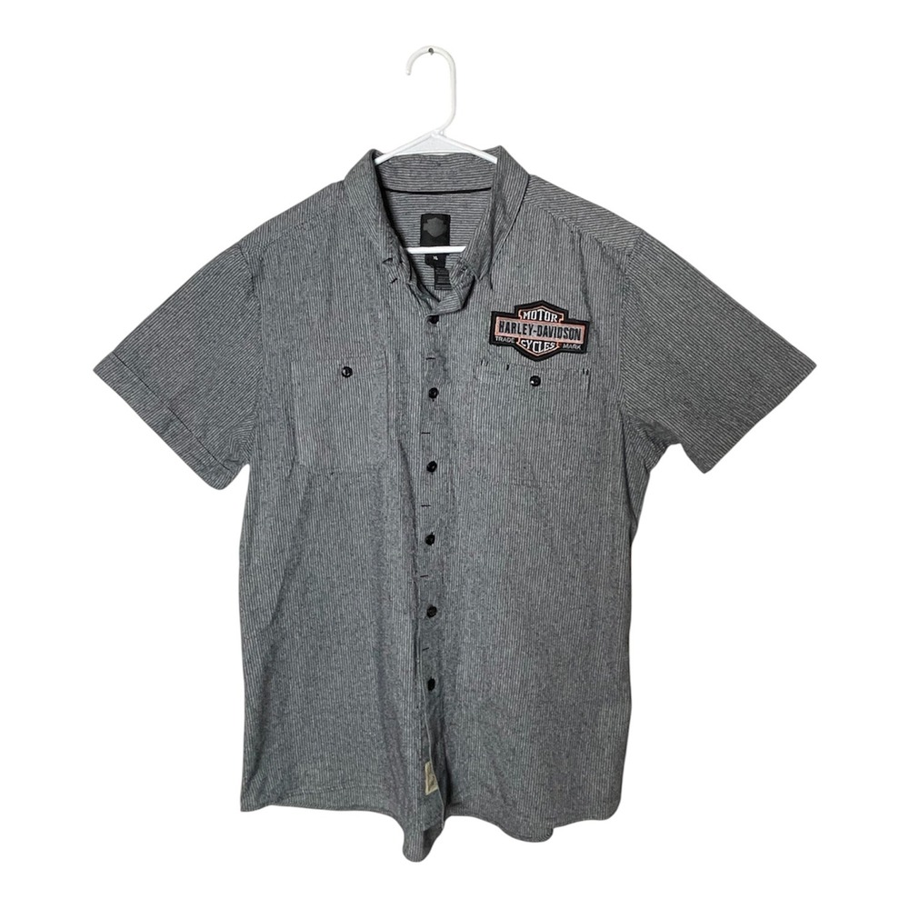 Harley-Davidson Black Label Mens XL Grey Striped Short Sleeve Button Up Shirt